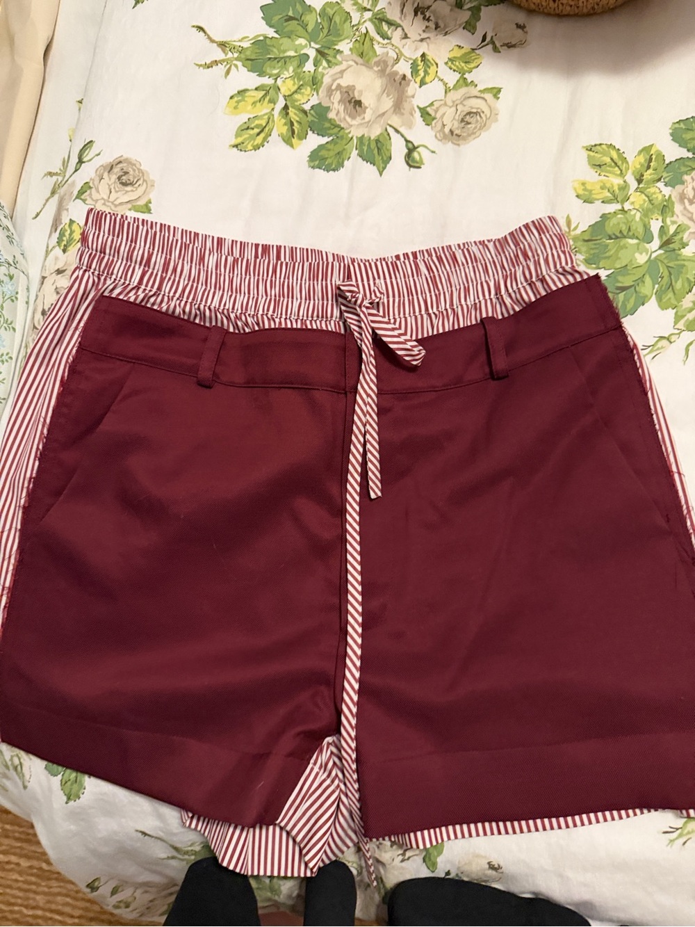 MONSE Wine Red Shorts with Striped Waistband